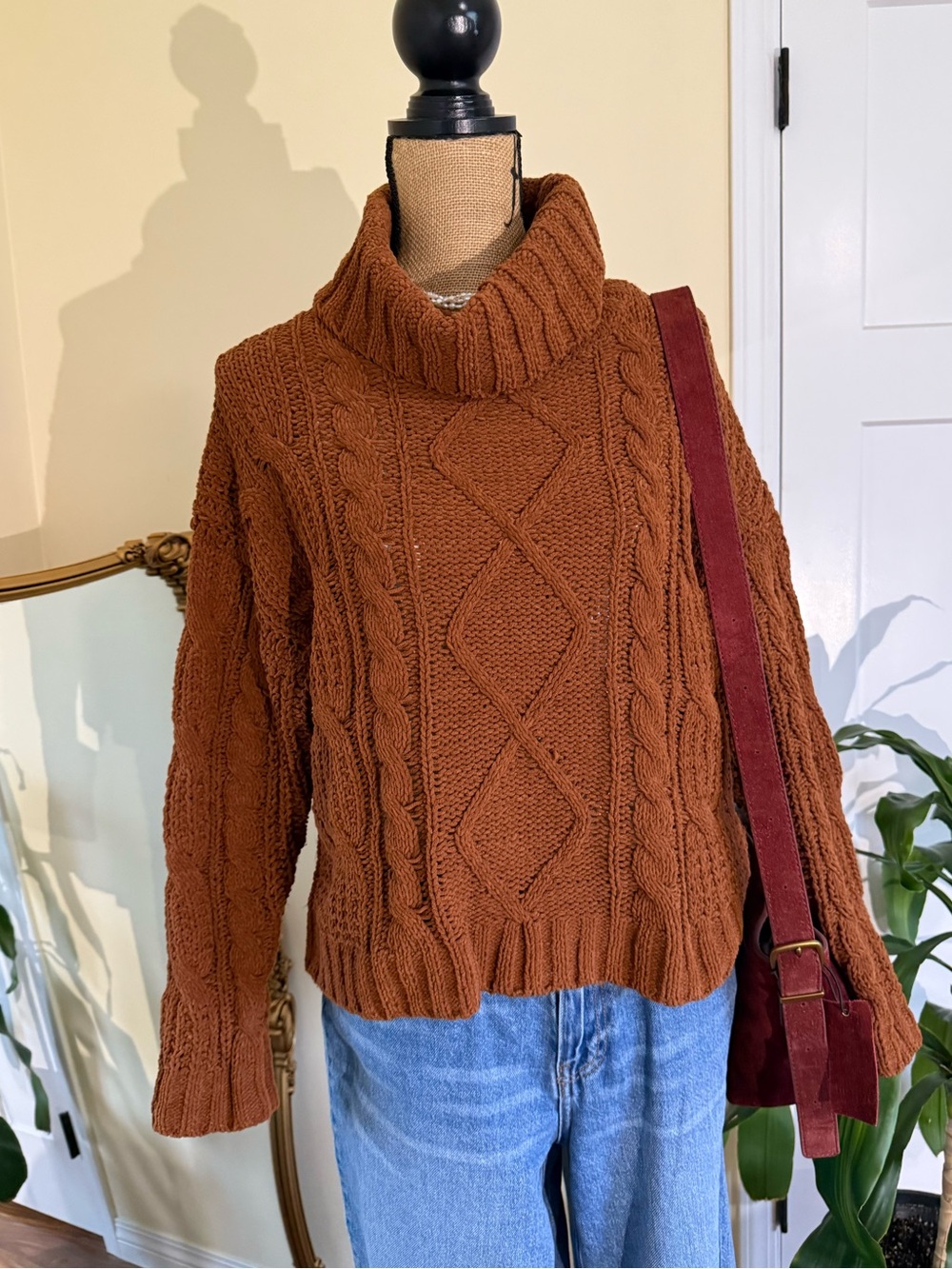 Ricki's Cable Knit Turtleneck Sweater - Rust Brown